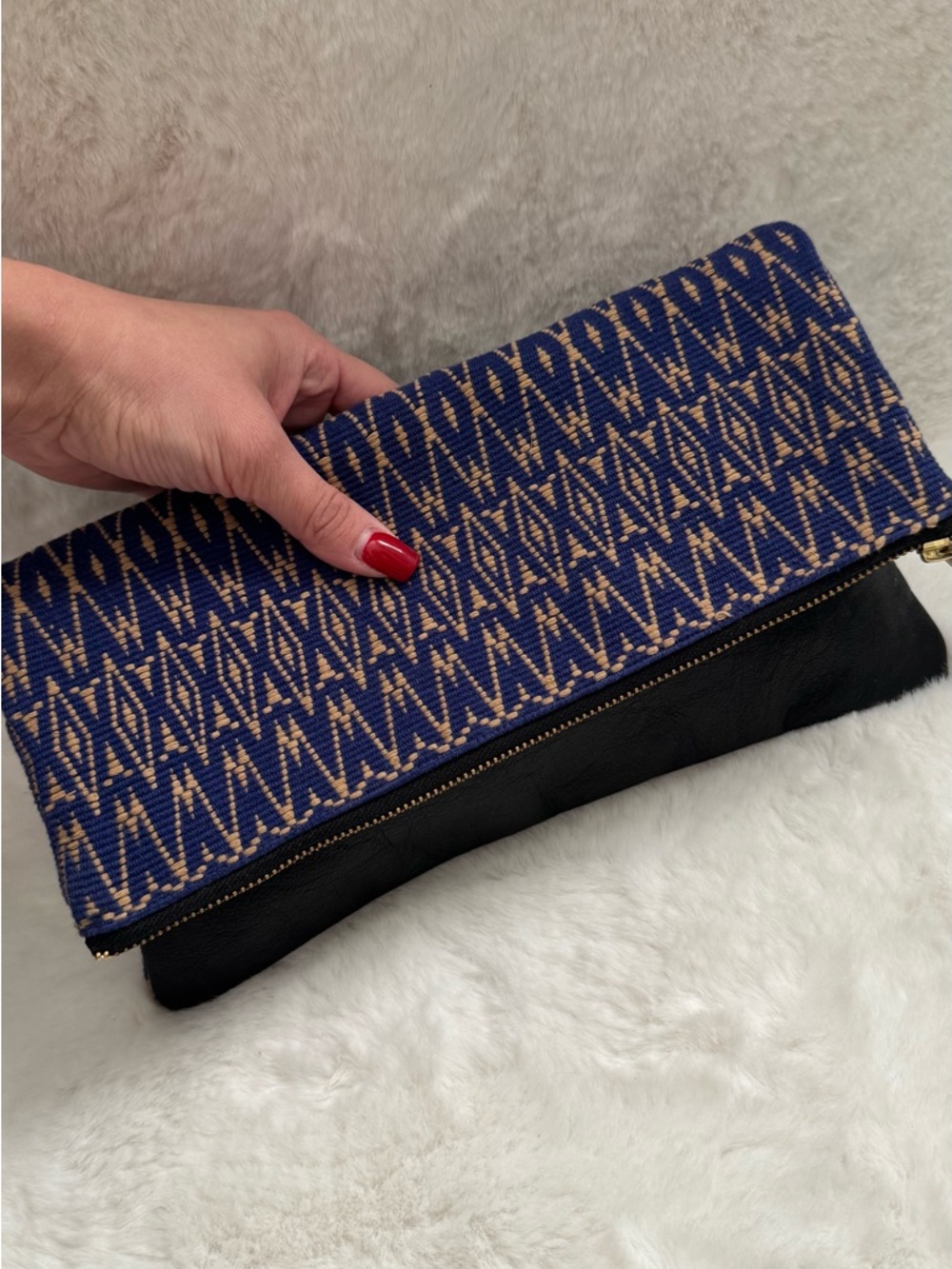 Leah Singh Foldover Clutch Leather Woven Bag